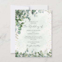 Eucalyptus Green & Gold Wedding Invitation 1001 招待状