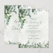 Eucalyptus Green & Gold Wedding Invitation 1001 招待状 (正面/裏面)