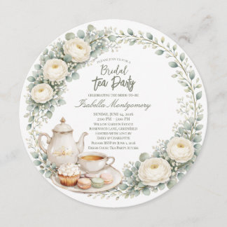 Eucalyptus Green Palette Tea Party Bridal Shower 招待状