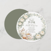 Eucalyptus Green Palette Tea Party Bridal Shower 招待状 (正面/裏面)