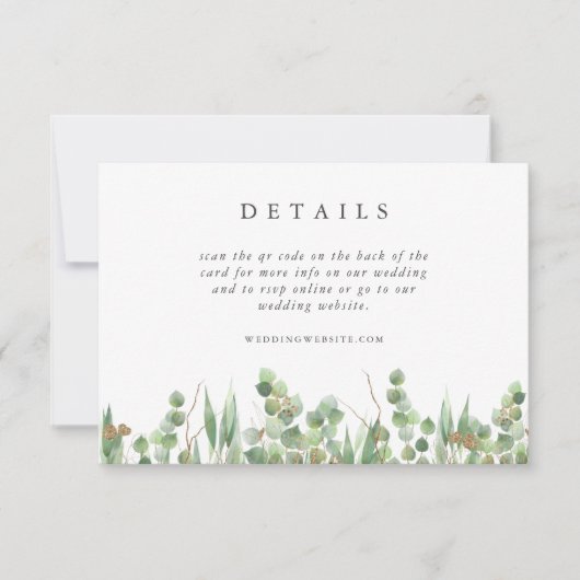 Eucalyptus Green Watercolor & Gold Wedding Info 招待状 (正面)