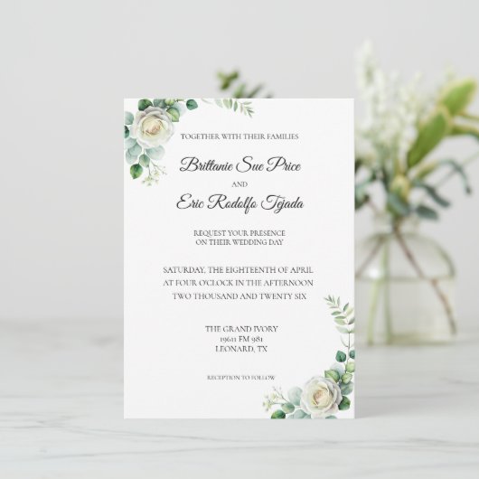 Eucalyptus Green White Flower Invitation 招待状 (スタンド正面)