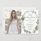 Eucalyptus greenery年齢の成人誕生日の写真 招待状 (正面)