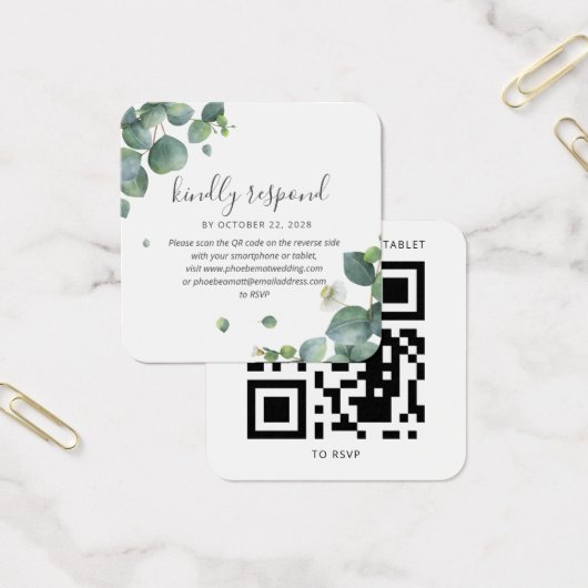 Eucalyptus Greenery結婚のQRコードRSVPカード (オフィス)