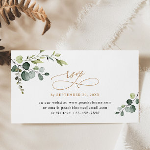 Eucalyptus Greenery金ゴールド結婚のオンラインRSVPカード 名刺