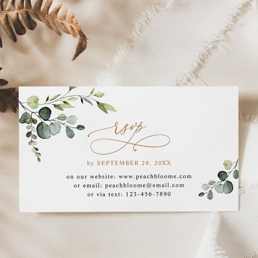 Eucalyptus Greenery金ゴールド結婚のオンラインRSVPカード 名刺