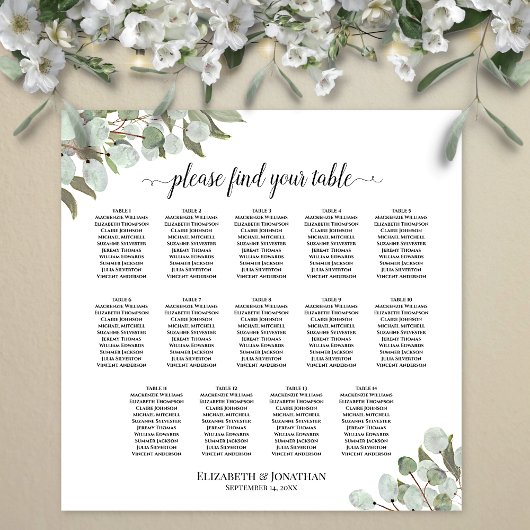 Eucalyptus Greenery 14 Table Wedding Seating Chart ポスター