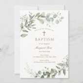 Eucalyptus Greenery Baptism Religious 招待状 (正面)