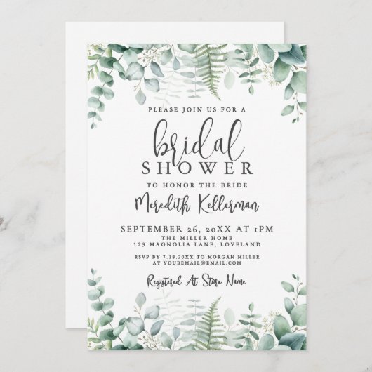 Eucalyptus Greenery Bridal Shower 招待状 (正面/裏面)