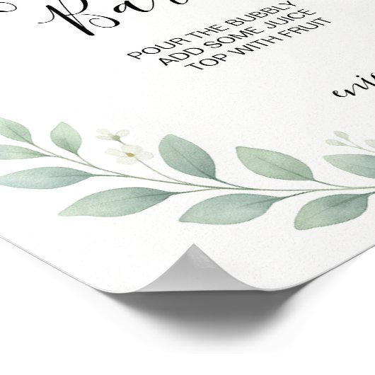 eucalyptus greenery bridal shower mimosa bar sign ポスター (角)