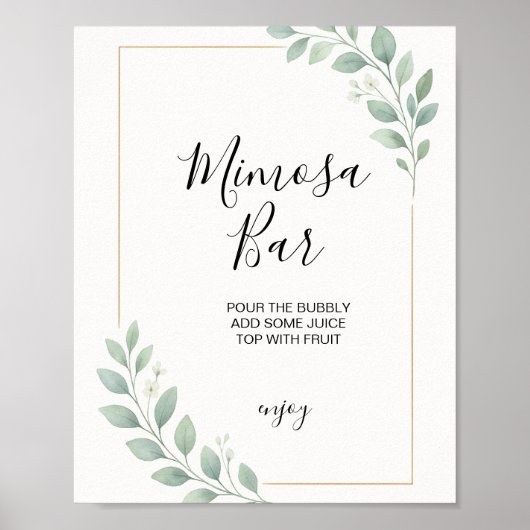 eucalyptus greenery bridal shower mimosa bar sign ポスター (正面)