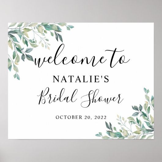 Eucalyptus Greenery Bridal Shower Welcome Sign ポスター (正面)