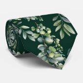 Eucalyptus Greenery Dark Green Floral Neck Tie ネクタイ (ロール)