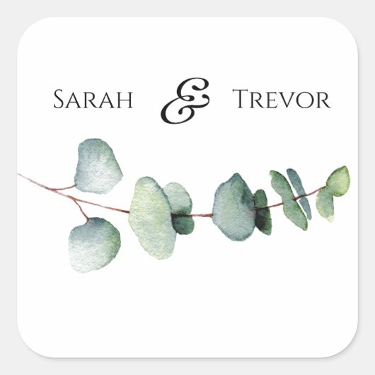 Eucalyptus Greenery Elegant Minimalist Wedding  スクエアシール (正面)