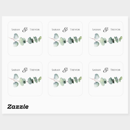 Eucalyptus Greenery Elegant Minimalist Wedding  スクエアシール (シート)