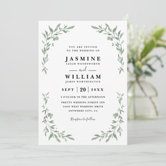Eucalyptus Greenery Elegant Modern QR Code Wedding 招待状 (スタンド正面)