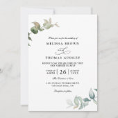 Eucalyptus Greenery Elegant Modern QR Code Wedding 招待状 (正面)
