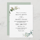 Eucalyptus Greenery Elegant Modern QR Code Wedding 招待状 (正面/裏面)