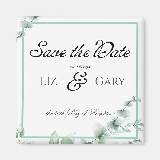 Eucalyptus Greenery Elegant Wedding Save the Date マグネット (正面)