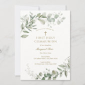 Eucalyptus Greenery First Communion Religious 招待状 (正面)