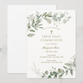Eucalyptus Greenery First Communion Religious 招待状 (正面/裏面)