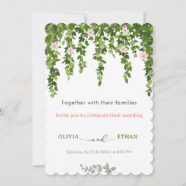 Eucalyptus Greenery & Floral Scalloped Wedding Inv 招待状