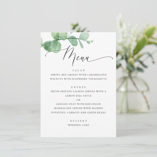 Eucalyptus Greenery Garden Wedding. Elegant Script メニュー (スタンド正面)