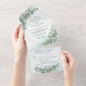 Eucalyptus Greenery Gold All in One Wedding Invite オールインワン招待状 (貼ってはがせる)