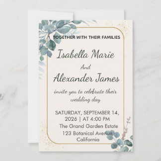 Eucalyptus Greenery Gold Foil Minimalist Wedding I 招待状