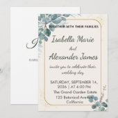 Eucalyptus Greenery Gold Foil Minimalist Wedding I 招待状 (正面/裏面)