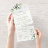 Eucalyptus Greenery Gold Leaves Botanical Wedding オールインワン招待状 (切り取り部)