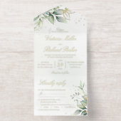 Eucalyptus Greenery Gold Leaves Botanical Wedding オールインワン招待状 (内側)
