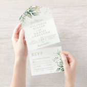 Eucalyptus Greenery Gold Leaves Botanical Wedding オールインワン招待状 (切り取り部)