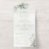 Eucalyptus Greenery Gold Leaves Botanical Wedding オールインワン招待状 (内側)