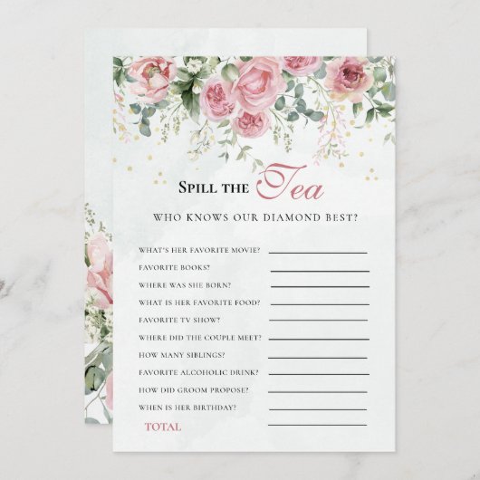 Eucalyptus Greenery Gold Leaves Bridal Shower game 招待状 (正面/裏面)