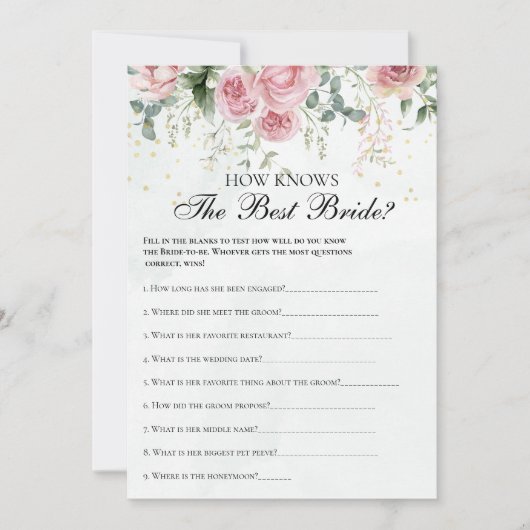 Eucalyptus Greenery Gold Leaves Bridal Shower game 招待状 (正面)