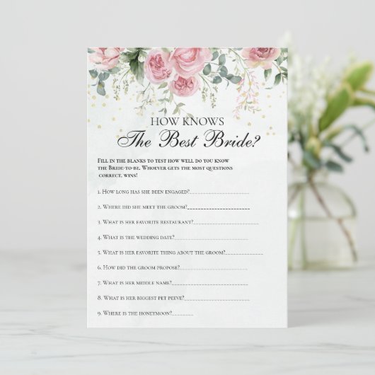 Eucalyptus Greenery Gold Leaves Bridal Shower game 招待状 (スタンド正面)