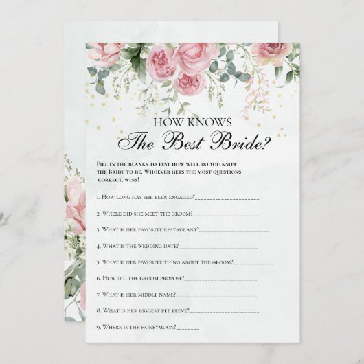 Eucalyptus Greenery Gold Leaves Bridal Shower game 招待状 (正面/裏面)