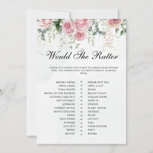 Eucalyptus Greenery Gold Leaves Bridal Shower game 招待状 (正面)