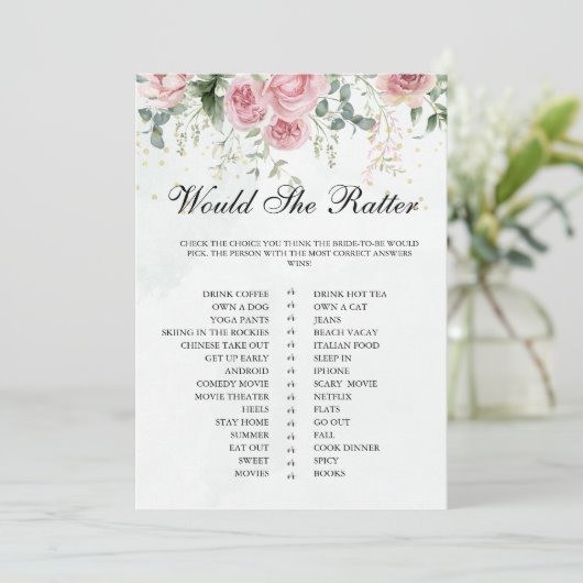 Eucalyptus Greenery Gold Leaves Bridal Shower game 招待状 (スタンド正面)