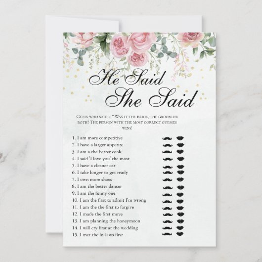 Eucalyptus Greenery Gold Leaves Bridal Shower game 招待状 (正面)