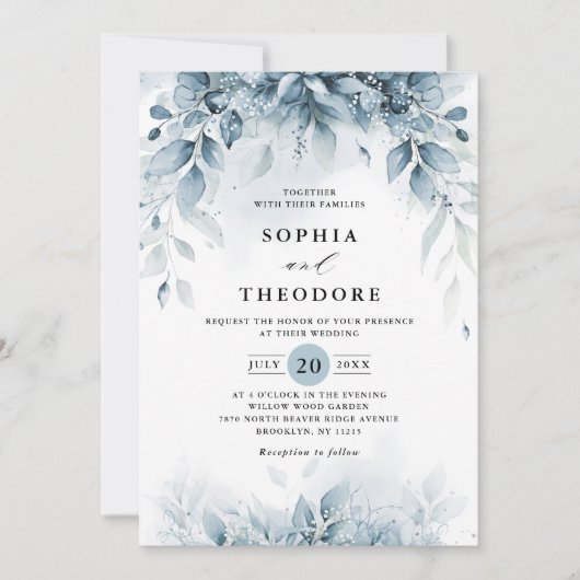 Eucalyptus Greenery Gum Botanical Rustic  Wedding 招待状 (正面)