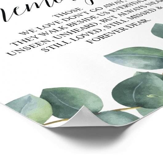 Eucalyptus Greenery In Loving Memory Memorial Sign ポスター (角)