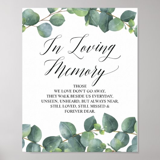 Eucalyptus Greenery In Loving Memory Memorial Sign ポスター (正面)
