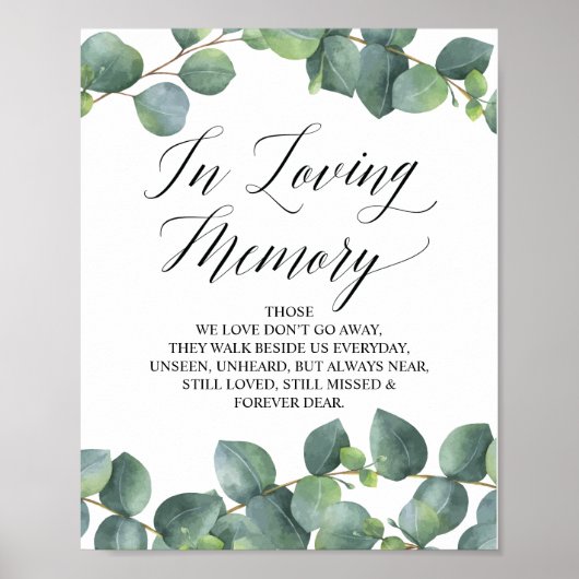 Eucalyptus Greenery In Loving Memory Memorial Sign ポスター (正面)