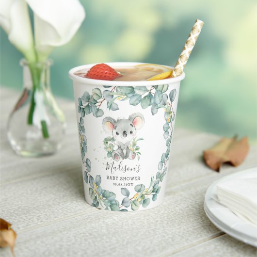 Eucalyptus Greenery Koala Baby Boy Shower Birthday 紙コップ (インサイチュ)