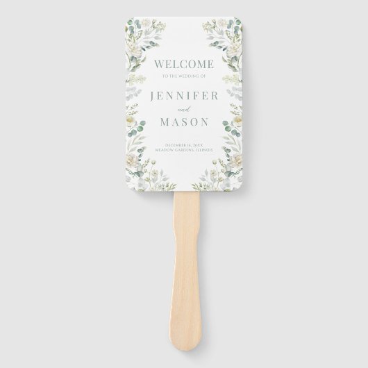 Eucalyptus Greenery Leaves Boho Wedding Program ハンドファン (正面)