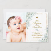 Eucalyptus Greenery Photo Baptism Invitation 招待状 (正面)