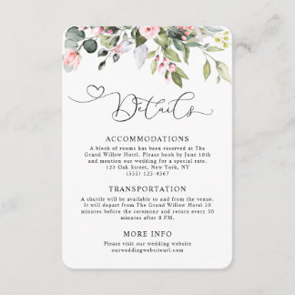 Eucalyptus Greenery Pink Floral Wedding Details エンクロージャーカード