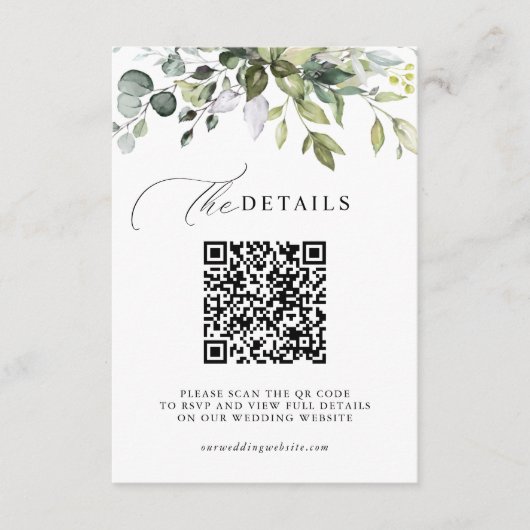 Eucalyptus Greenery QR Code RSVP Wedding Details エンクロージャーカード (正面)